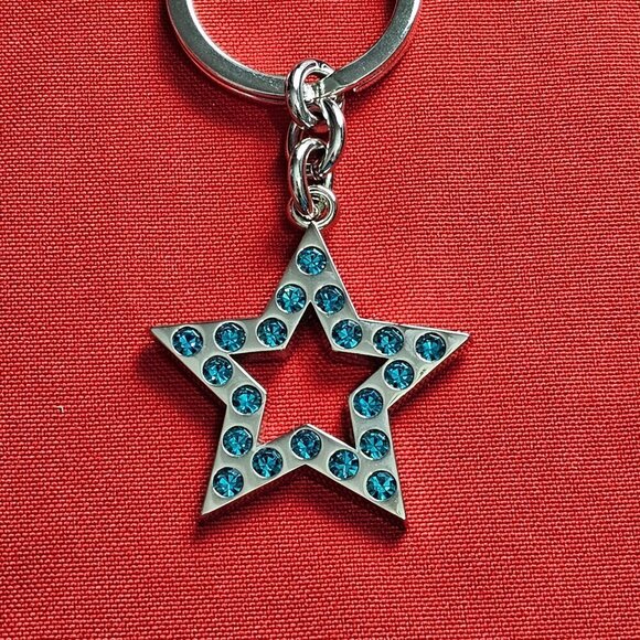 COACH Silver Tone Blue Star Keychain Keyfob Purse Charm Retired - Picture 7 of 9
